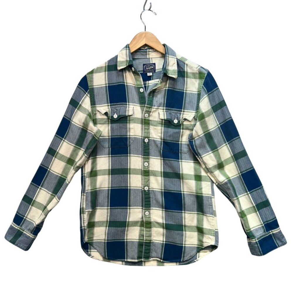 J.Crew Womens Long Sleeve Button Up Shirt Size XS Blue Plaid Herringbone Flannel